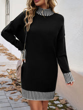 Load image into Gallery viewer, Striped Mock Neck Long Sleeve Sweater Dress
