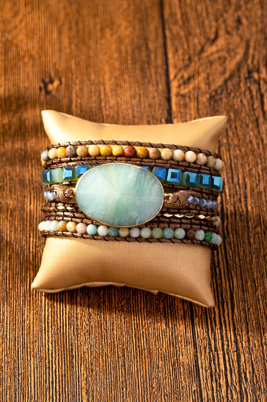 34 inch 5 wraps natural stone boho bracelet