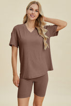 Load image into Gallery viewer, Basic Bae Full Size Ribbed V-Neck Short Sleeve Top and Shorts Set
