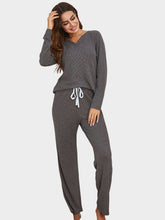 Load image into Gallery viewer, Notched Long Sleeve Top and Pants Set
