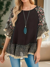 Load image into Gallery viewer, Full Size Frill Printed Round Neck Half Sleeve Blouse
