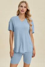 Load image into Gallery viewer, Basic Bae Full Size Ribbed V-Neck Short Sleeve Top and Shorts Set
