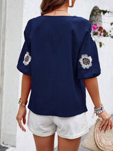 Load image into Gallery viewer, Embroidered Tie Neck Puff Sleeve Blouse
