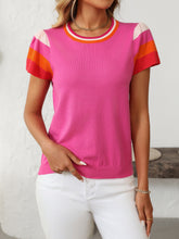 Load image into Gallery viewer, Mandy Contrast Round Neck Short Sleeve Knit Top
