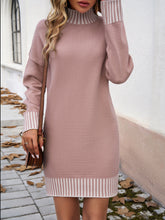 Load image into Gallery viewer, Striped Mock Neck Long Sleeve Sweater Dress
