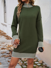 Load image into Gallery viewer, Striped Mock Neck Long Sleeve Sweater Dress
