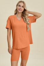 Load image into Gallery viewer, Basic Bae Full Size Ribbed V-Neck Short Sleeve Top and Shorts Set
