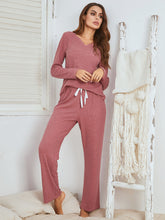 Load image into Gallery viewer, Notched Long Sleeve Top and Pants Set
