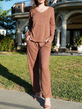 Load image into Gallery viewer, V-Neck Long Sleeve Top and Pants Set
