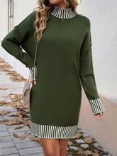 Load image into Gallery viewer, Striped Mock Neck Long Sleeve Sweater Dress
