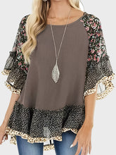 Load image into Gallery viewer, Full Size Frill Printed Round Neck Half Sleeve Blouse
