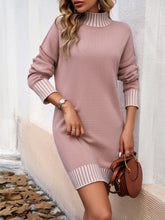 Load image into Gallery viewer, Striped Mock Neck Long Sleeve Sweater Dress
