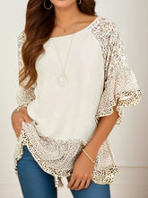 Load image into Gallery viewer, Full Size Frill Printed Round Neck Half Sleeve Blouse
