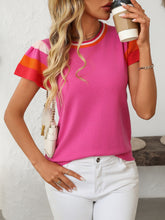 Load image into Gallery viewer, Mandy Contrast Round Neck Short Sleeve Knit Top
