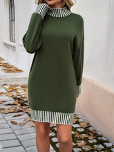 Load image into Gallery viewer, Striped Mock Neck Long Sleeve Sweater Dress
