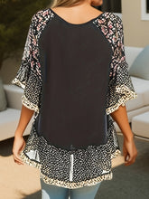 Load image into Gallery viewer, Full Size Frill Printed Round Neck Half Sleeve Blouse
