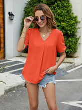 Load image into Gallery viewer, Ruched Short Sleeve V-Neck Blouse
