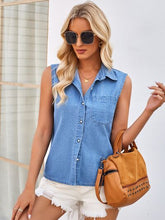 Load image into Gallery viewer, Pocketed Button Up Sleeveless Denim Top
